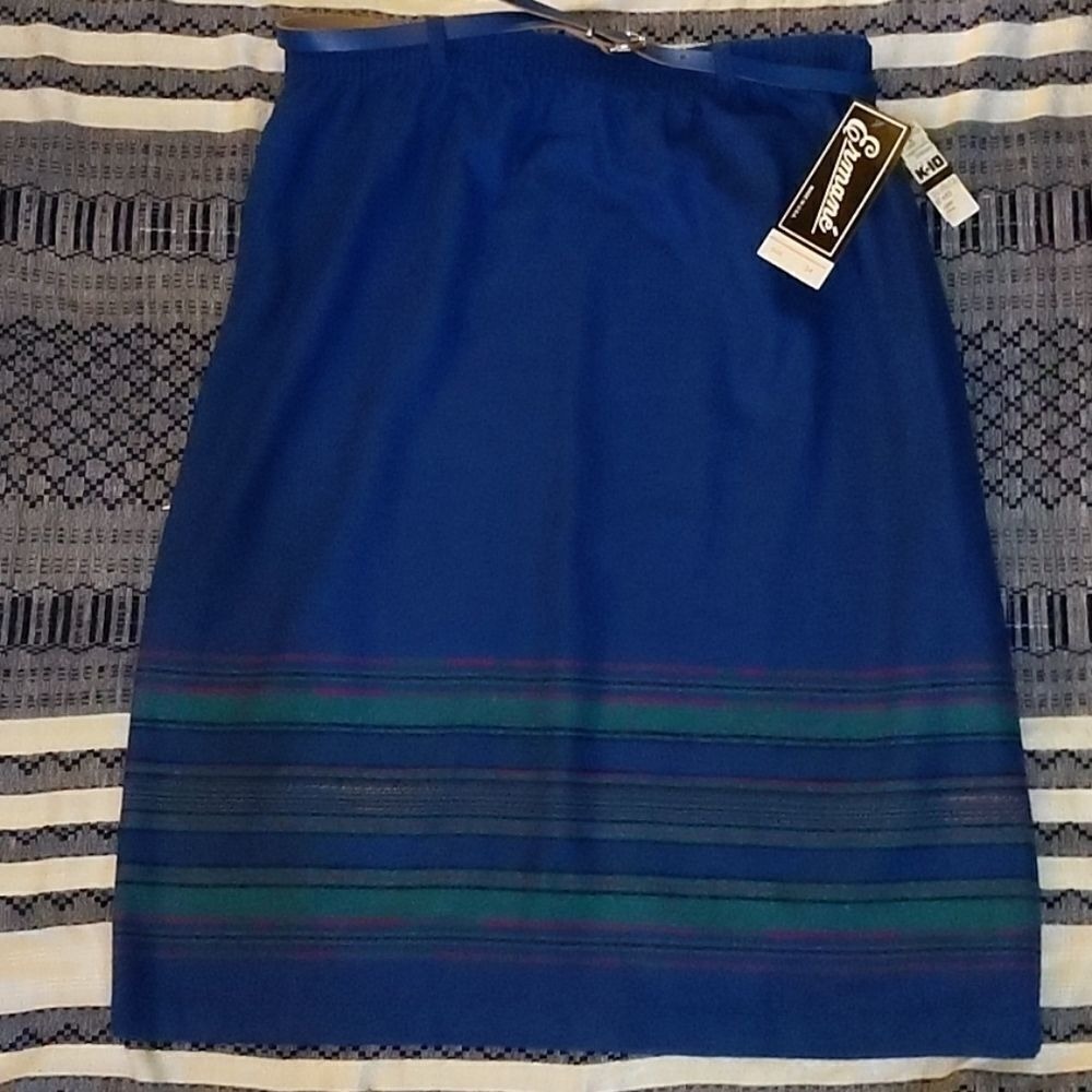 Ermanes Women's Blue Striped A-Line Midi Skirt Size‎ 34
